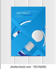 Stock vector brochure A5 or A4 format material design style. Design business templates with abstract round white shapes on blue background for printed material element web site, cover, wallpaper