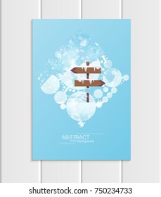 Stock vector brochure A5 or A4 format design Christmas template, abstract circles, winter landscape New Year 2018 with road sign in snow glow full moon night background for printed material