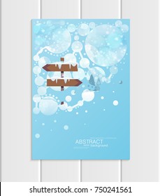 Stock vector brochure A5 or A4 format design Christmas template, abstract circles, winter landscape New Year 2018 with road sign in snow glow full moon night background for printed material