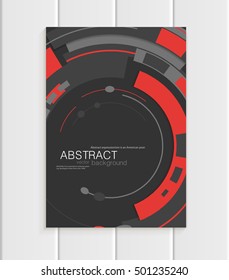 Stock vector brochure in abstract style. Design business templates with red rounds, rectangular shapes on dark gray background for printed materials, elements, web sites, cards, covers, wallpaper
