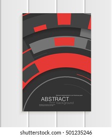 Stock vector brochure in abstract style. Design business templates with red rounds, rectangular shapes on dark gray background for printed materials, elements, web sites, cards, covers, wallpaper