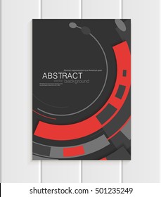 Stock vector brochure in abstract style. Design business templates with red rounds, rectangular shapes on dark gray background for printed materials, elements, web sites, cards, covers, wallpaper