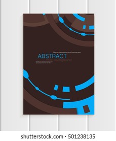 Stock vector brochure in abstract style. Design business templates with blue rounds, rectangular shapes on dark brown background for printed materials, elements, web sites, cards, covers, wallpaper