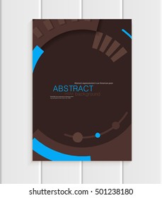 Stock vector brochure in abstract style. Design business templates with blue rounds, rectangular shapes on dark brown background for printed materials, elements, web sites, cards, covers, wallpaper