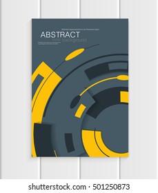 Stock vector brochure in abstract style. Design business templates with yellow rounds, rectangular shapes on dark gray background for printed materials, elements, web sites, cards, covers, wallpaper