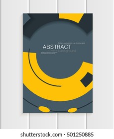 Stock vector brochure in abstract style. Design business templates with yellow rounds, rectangular shapes on dark gray background for printed materials, elements, web sites, cards, covers, wallpaper