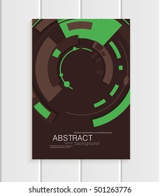 Stock vector brochure in abstract style. Design business templates with green rounds, rectangular shapes on dark brown background for printed materials, elements, web sites, cards, covers, wallpaper