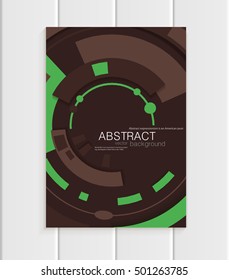 Stock vector brochure in abstract style. Design business templates with green rounds, rectangular shapes on dark brown background for printed materials, elements, web sites, cards, covers, wallpaper