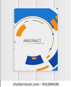 Stock vector brochure in abstract style. Design business template with yellow round, blue rectangular shapes on light gray background for printed material, element, web sites, cards, covers, wallpaper