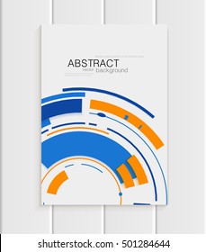 Stock vector brochure in abstract style. Design business template with yellow round, blue rectangular shapes on light gray background for printed material, element, web sites, cards, covers, wallpaper