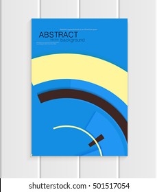 Stock vector brochure in abstract style. Design business templates with yellow rounds, black rectangular shapes on blue background for printed materials, elements, web sites, cards, covers, wallpaper
