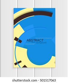 Stock vector brochure in abstract style. Design business templates with yellow rounds, black rectangular shapes on blue background for printed materials, elements, web sites, cards, covers, wallpaper