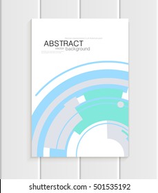 Stock vector brochure in abstract style. Design business templates with turquoise rounds, blue rectangular shapes on white background for printed materials, elements, web sites, card, cover, wallpaper