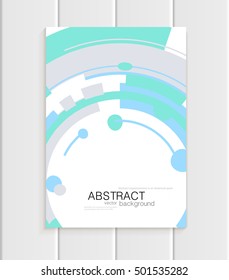 Stock vector brochure in abstract style. Design business templates with turquoise rounds, blue rectangular shapes on white background for printed materials, elements, web sites, card, cover, wallpaper