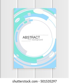 Stock vector brochure in abstract style. Design business templates with turquoise rounds, blue rectangular shapes on white background for printed materials, elements, web sites, card, cover, wallpaper