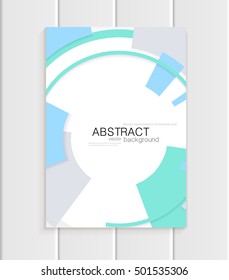 Stock vector brochure in abstract style. Design business templates with turquoise rounds, blue rectangular shapes on white background for printed materials, elements, web sites, card, cover, wallpaper
