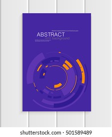 Stock vector brochure in abstract style. Design business templates with yellow rounds, violet rectangular shapes on purple background for printed materials, elements, web site, card, covers, wallpaper