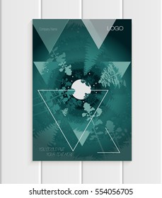 Stock vector brochure design business template abstract nature design element unusual landscape abstract triangles turquoise background for printed materials, greeting card, cover, corporate identity