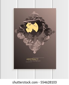 Stock vector brochure design business template abstract nature element with abstract circles unusual landscape, decor on brown background for printed material, greeting card, cover, corporate identity