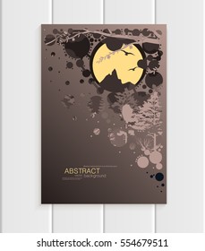 Stock vector brochure design business template abstract nature element with abstract circles unusual landscape, decor on brown background for printed material, greeting card, cover, corporate identity