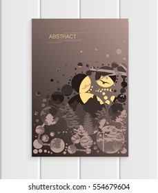 Stock vector brochure design business template abstract nature element with abstract circles unusual landscape, decor on brown background for printed material, greeting card, cover, corporate identity