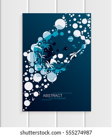 Stock vector brochure design business template abstract nature palm trees, sea, abstract circles unusual landscape, on blue background for printed material, greeting card, cover, corporate identity