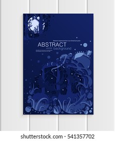 Stock vector of brochures design business templates with abstract circles, abstract nature design element trees, forest with full moon unusual landscape, decor on blue background for printed material
