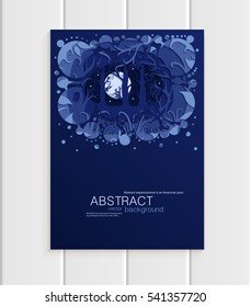 Stock vector of brochures design business templates with abstract circles, abstract nature design element trees, forest with full moon unusual landscape, decor on blue background for printed material