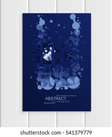 Stock vector of brochures design business templates with abstract circles, abstract nature design element trees, forest with full moon unusual landscape, decor on blue background for printed material