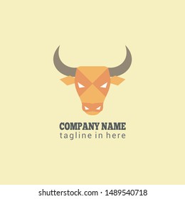Stock Vector Bull Buffalo Strong Fierce Power Angry Face and Horn Head Company Logo Design