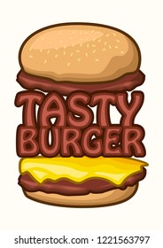 stock vector burger logo and font, emblem, badge, patch object graphic illustration