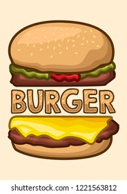 stock vector burger logo and font, emblem, badge, patch object graphic illustration