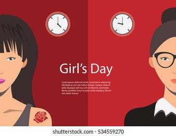 stock vector business woman in work time and after work with contrast style