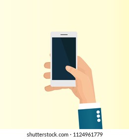 Stock vector of businessman use smart phone for communication some message of advertising and promotion. Picture for concept of digital marketing and web SEO.