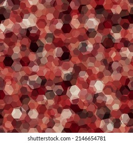 Stock vector camouflage seamless pattern. Urban hexagonal fashion clothing style. Splashes camo repeat print. Red rust and brown dirt colors, textile design.