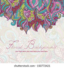 Stock vector card with seamless abstract motif on a background of paisley pattern in oriental style.