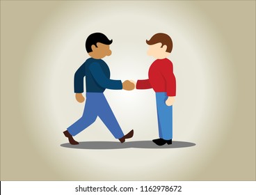 Stock Vector Cartoon of 2 men shake hands