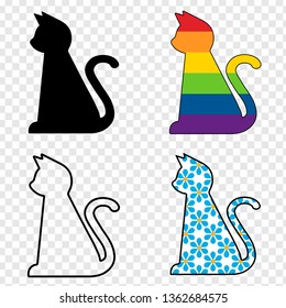 Stock vector cartoon cat set on transparent background. Cute, domestic animal illustration. Abstract assorted character. Funny vector cartoon logo set