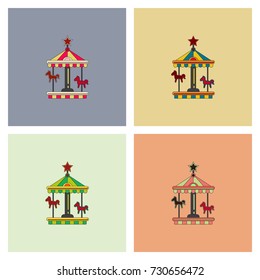 Stock Vector Cartoon childrens fun colorful carousel with horses set