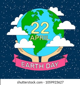 stock vector cartoon earth illustration planet smile.earth day concept human hands holding floating globe in space save our planet flat style vector.