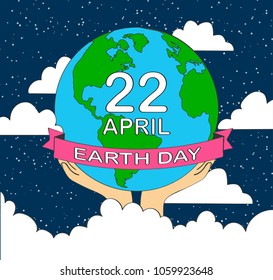 stock vector cartoon earth illustration planet smile.earth day concept human hands holding floating globe in space save our planet flat style vector.