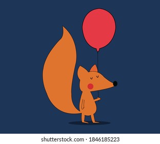 a stock vector of cartoon fox with red ballon