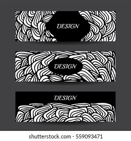 Stock vector cartoon hand draw black and white corporate identity horizontal banner with waves. background. template for card