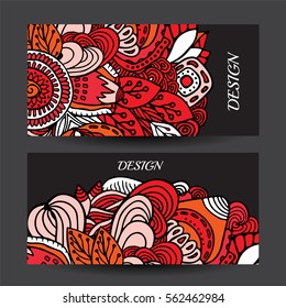 Stock vector cartoon hand draw colorful corporate identity horizontal banner with waves and flowers. background. template for card