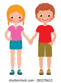 Stock Vector cartoon illustration of a boy and girl friends isolated on white background
