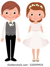 Stock Vector cartoon illustration of a happy couple newlyweds bride and groom