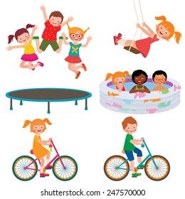 Stock Vector cartoon illustration of summer children activities/Summer children activities/Stock Vector cartoon illustration
