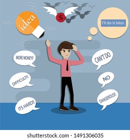 Stock vector cartoon,Businessman was throwing a light bulb idea cause of the bad words surrounded him - vector Illustration

Vector; Business; idea; Imagination;inspiration;passion