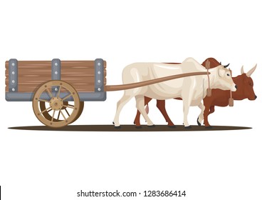 stock vector a cattle pull a wooden cart graphic object illustration. traditional transportation cartoon nature concept