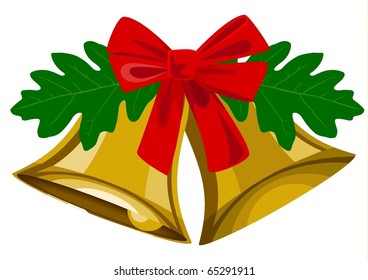 Stock vector of Christmas bells and a ribbon isolated on white background
